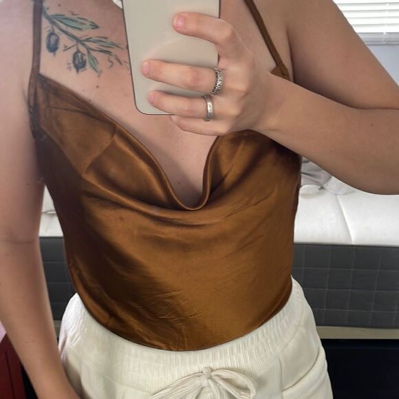 Cowl neck chrome color blouse - Picture 1 of 2